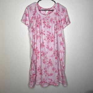 Aria womens pink short sleeve nightgown floral lace cotton cottage girly XL